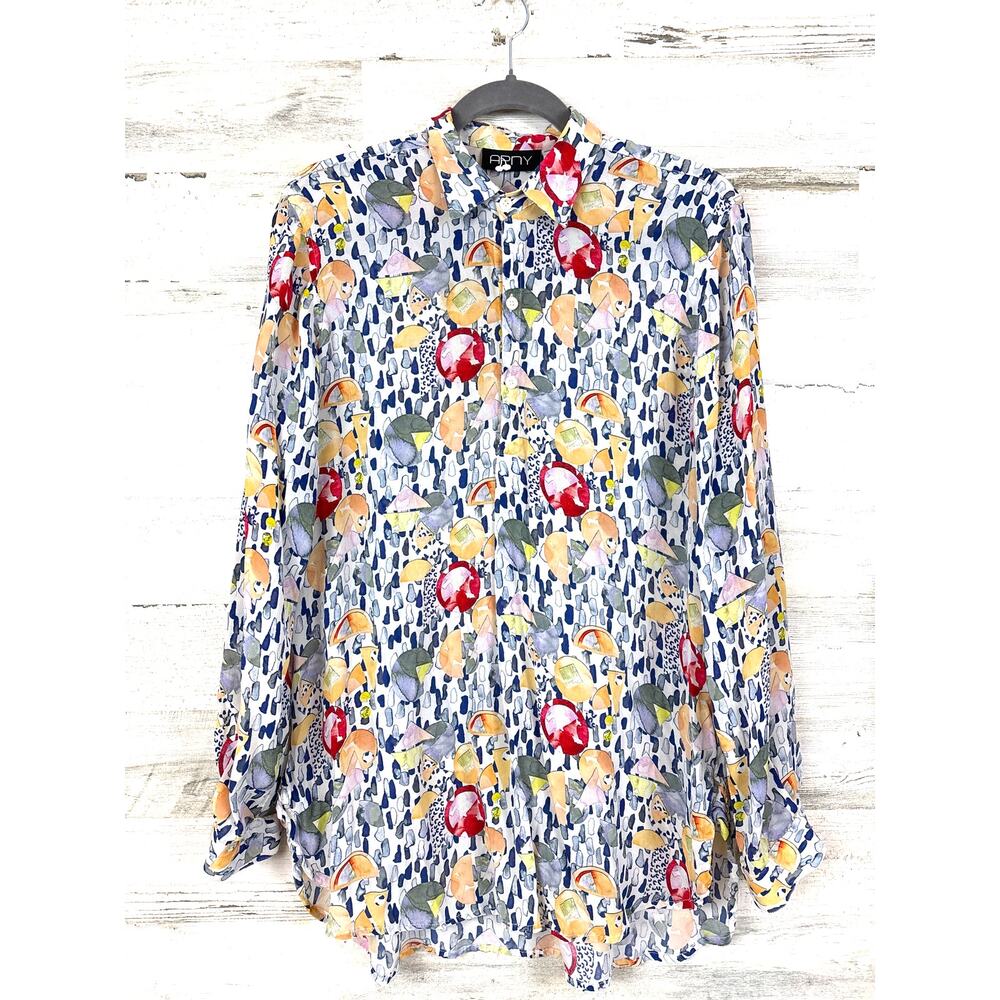 APNY Apparel Womens M Multi Viscose Balloon Long Sleeve Button Up Shirt Blouse